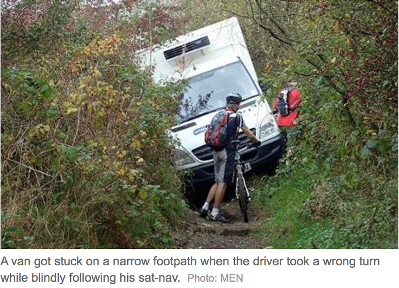 Sat Nav Blunder Sends Asda Van Crashing Narrow Footpath - Telegraph Newspaper